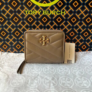 Tory Burch Kira Chevron Bifold Wallet Sandpiper Tan Brown Gold